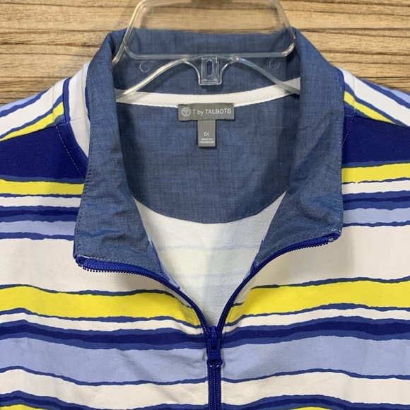 T by Talbots Zip Up Jacket Blue Yellow Blue With Cuffs 1X - Picture 3 of 11